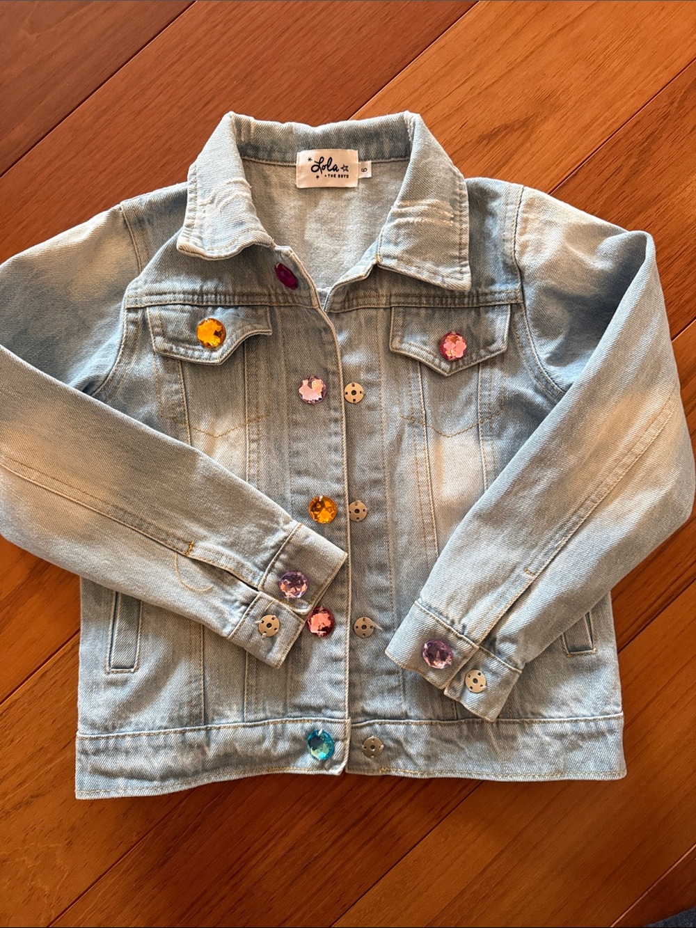 Lola & the Boys Girls' Light Blue Denim Jacket with Rainbow Patch - Picture 3 of 4